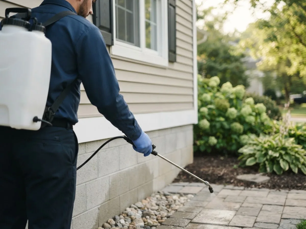 Pest control technician inspecting a home in Durbin, WV